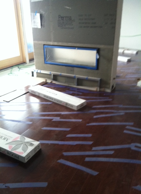 Hardwood floor being installed!